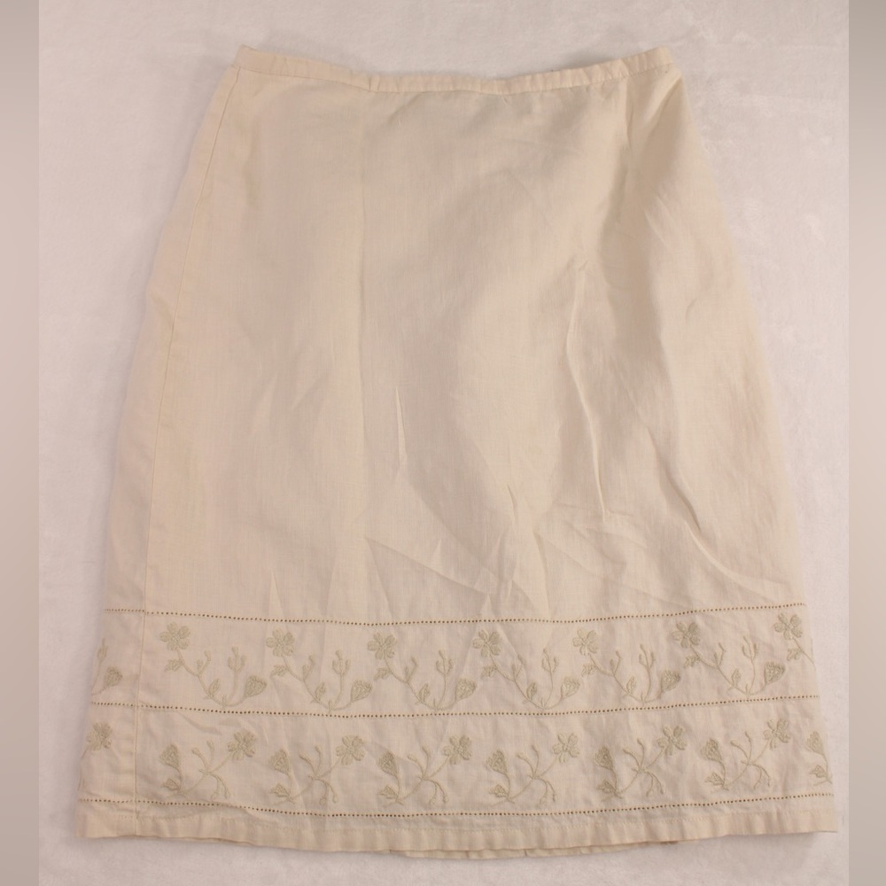 100%‎ Linen Women's 8 Old Navy Embroidered Floral Cream Pencil Skirt